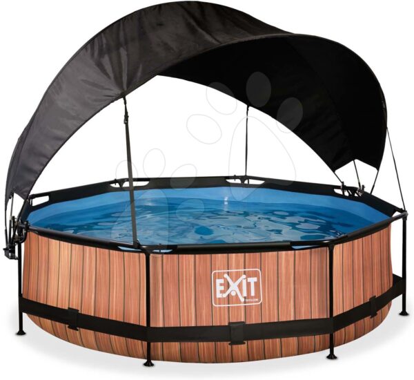 Bazén se stříškou a filtrací Wood pool Exit Toys kruhový ocelová konstrukce 300*76 cm hnědý od 6 let