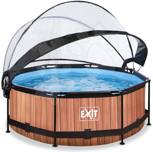 Bazén s krytem a filtrací Wood pool Exit Toys kruhový ocelová konstrukce 244*76 cm hnědý od 6 let