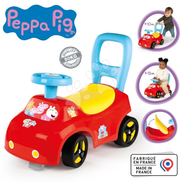 Odrážedlo a chodítko 2v1 Peppa Pig Auto Ride On Smoby ergonomické s opěrkou a úložným boxem pod sedadlem od 10 měsíců