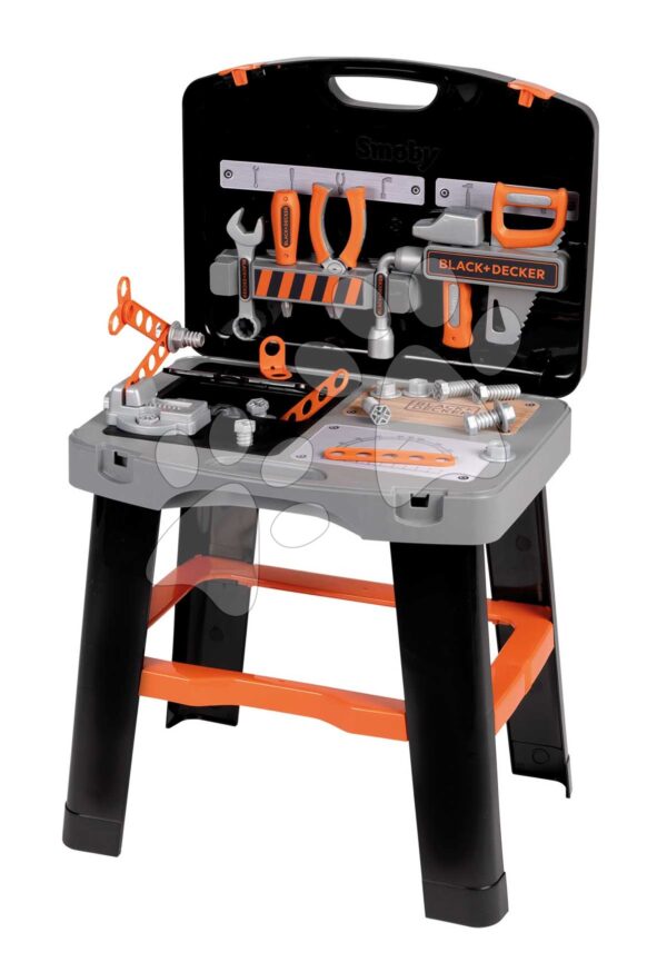 Pracovní dílna v kufříku 2v1 Bricolo Smart Workbench Black&Decker Smoby rozkládací pracovní stůl s nářadím 30 doplňků