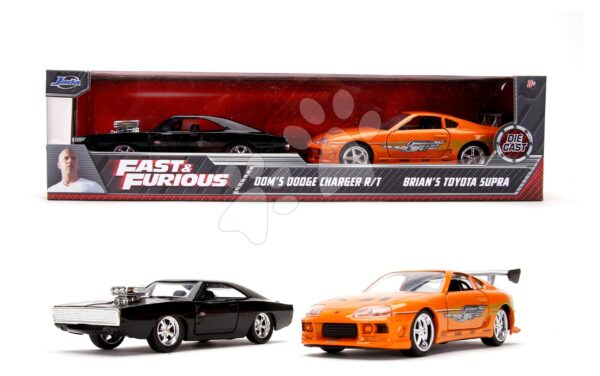 Autíčka Toyota Supra a Dodge Charger 1970 Fast & Furious Twin Pack Jada kovová s otevíratelnými dveřmi délka 12 cm 1:32