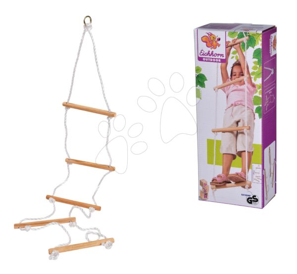 Drevený povrazový rebrík Outdoor Rope Ladder Eichhorn prírodný 170 cm dĺžka 60 kg nosnosť od 3 rokov EH4404