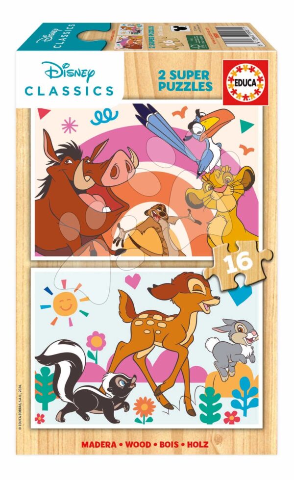 Dřevěné puzzle Animals Disney Educa 2 x 16 dílků