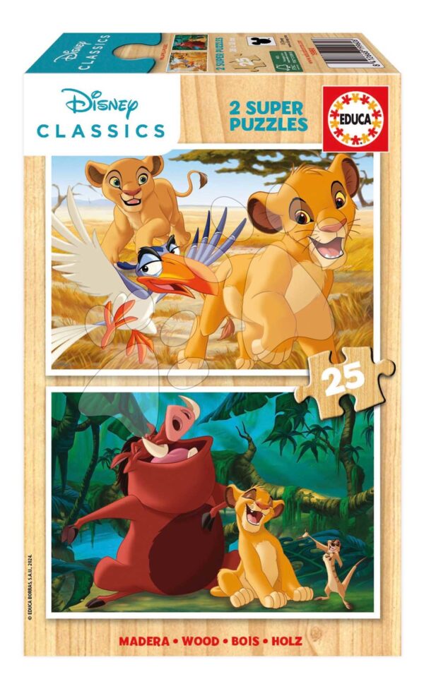 Dřevěné puzzle Lví král Disney Educa 2 x 25 dílků