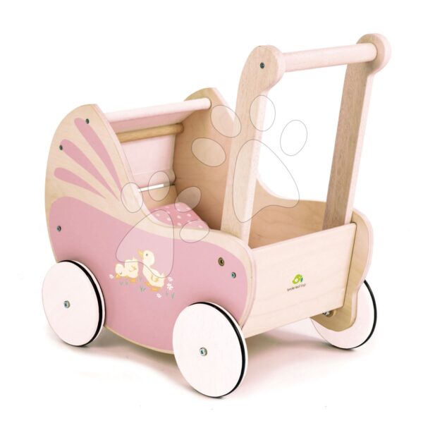 Dřevěný kočárek Sweetiepie Dolly Pram Tender Leaf Toys s textilem pro 36 cm panenku