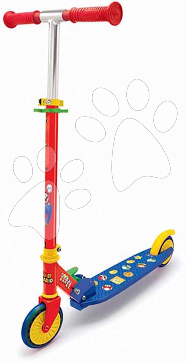 Koloběžka dvoukolová Super Mario 2 Wheels Foldable Scooter Smoby skládací s brzdou výškově nastavitelná max. 83 cm od 5 let