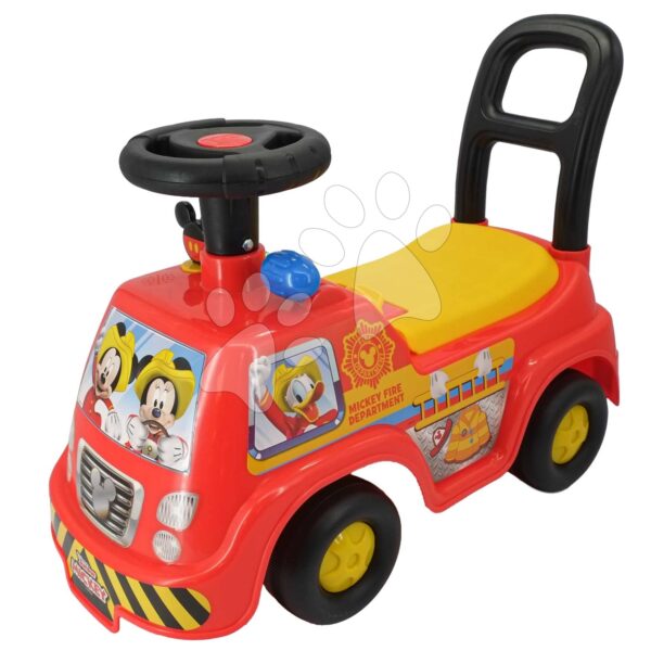 Odrážedlo hasičské auto Mickey Fire Truck Kiddieland se zvukem a světlem a úložným prostorem pod sedadlem od 12 měsíců