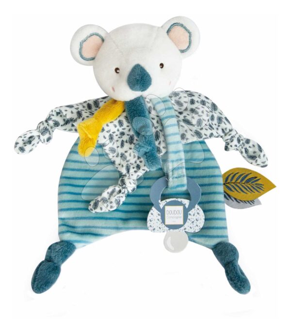 Plyšová koala s klipom na cumlík Yoca le Koala Doudou Dummy Holder Doudou et Compagnie v darčekovom balení modrá 20 cm od 0 mes DC3665