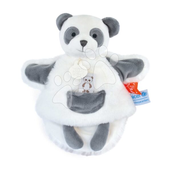 Plyšová panda na bábkové divadlo Panda Hand Puppet Unicef Collection Doudou et Compagnie v darčekovom balení biela 25 cm od 0 mes DC3990