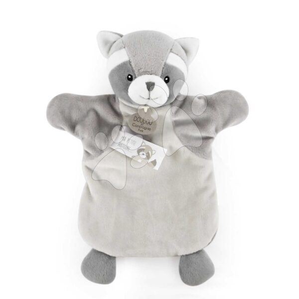 Plyšový medvedík čistotný na bábkové divadlo Raccoon Hand Puppet Doudou et Compagnie sivý 25 cm od 0 mes DC4009