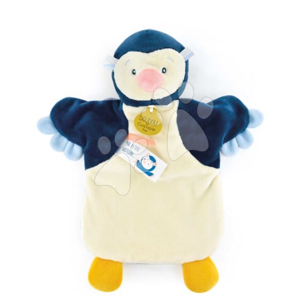 Plyšový tučniak na bábkové divadlo Pinguin Hand Puppet Doudou et Compagnie modrý 25 cm od 0 mes DC4006