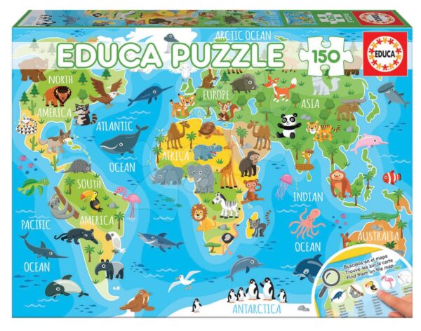 Puzzle Mapa světa se zvířátky Educa 150 dílků od 7 let