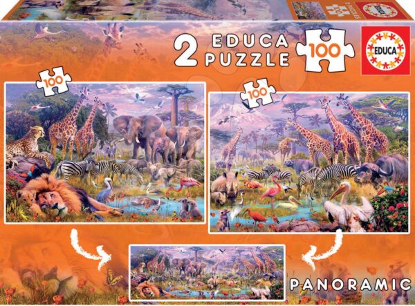 Puzzle panoramatické Divoká zvířata Educa 2 x 100 dílků od 6 let