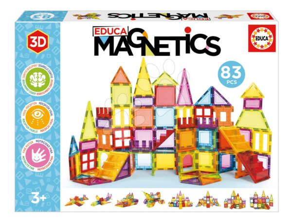 Stavebnica 3D magnetická extra veľká  Magnetics Building Tiles Educa 83 farebných dielikov od 3 rokov EDU20025