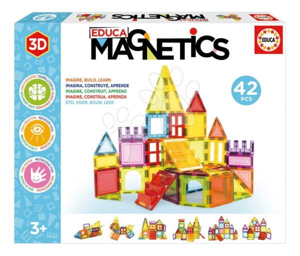 Stavebnica 3D magnetická stredná Magnetics Building Tiles Educa 42 farebných priehľadných dielikov od 3 rokov EDU20023