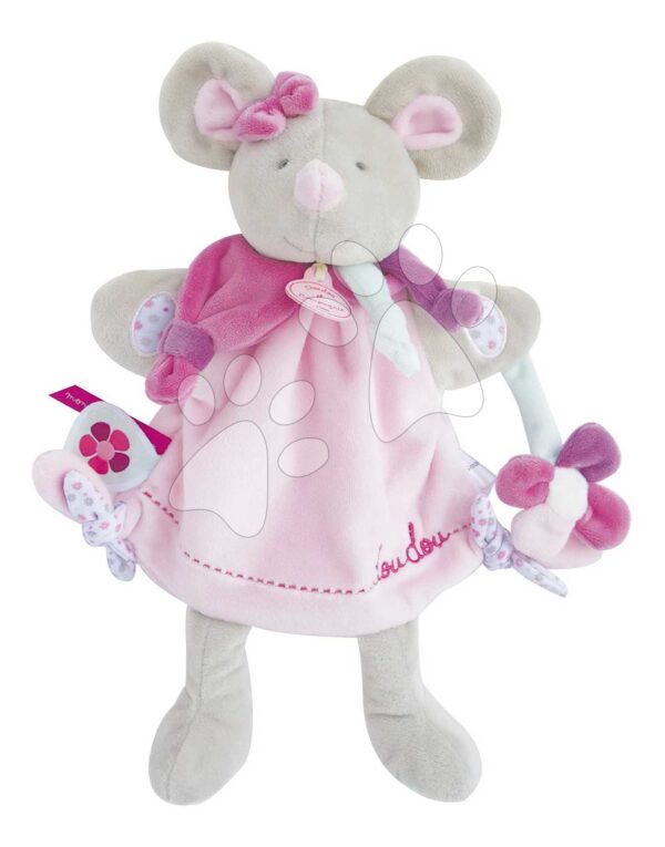 Plyšová myška na loutkové divadlo Mouse Hand Puppet Doudou et Compagnie růžová 28 cm od 0 měsíců