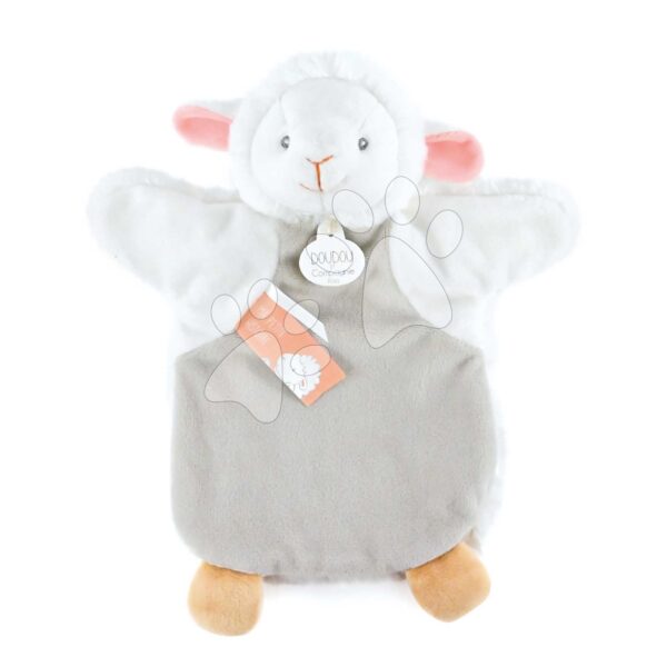 Plyšová ovečka na loutkové divadlo Lamb Green Hand Puppet Doudou et Compagnie šedá 25 cm od 0 měsíců