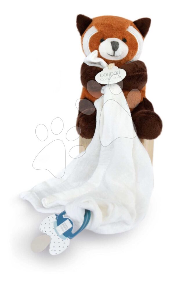 Plyšová panda se šňůrkou na dudlík Red Panda Unicef ​​Collection Doudou et Compagnie v dárkovém balení červená 12 cm od 0 měsíců