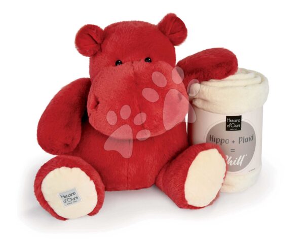 Plyšový hroch s dekou Red Love Hippo Chill Histoire d’ Ours červený 45 cm od 0 měs