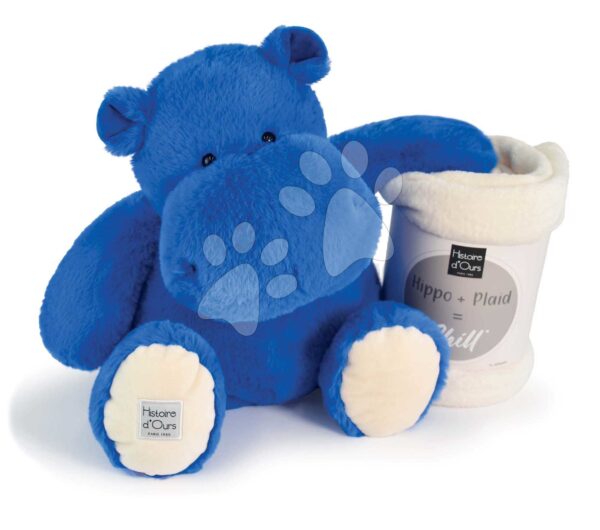 Plyšový hroch s dekou Royal Blue Hippo Chill Histoire d’ Ours modrý 45 cm od 0 měs