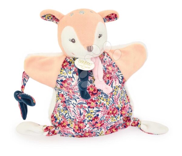 Plyšový jelenek na loutkové divadlo Puppet Deer Boh'aime Doudou et Compagnie růžový 25 cm od 0 měs