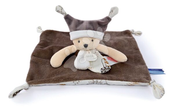 Plyšový medvídek k mazlení Bear Taupe Flat Comforter Doudou et Compagnie s QR kódem na pohádky hnědý 25 cm od 0 měsíců