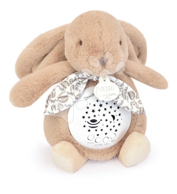 Plyšový zajíček Musical Night Light Star Projector Sand Beige Doudou et Compagnie se světlem hudbou a bílým šumem béžový 19 cm od 0 měs