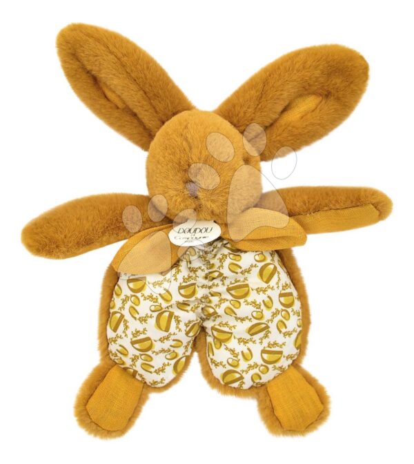 Plyšový zajíček k mazlení Bunny Comforter Ocher Doudou et Compagnie v dárkovém balení žlutý 18 cm od 0 měs