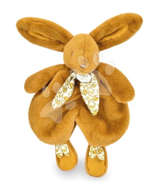 Plyšový zajíček k mazlení Bunny Comforter Ocher Doudou et Compagnie v dárkovém balení žlutý 29 cm od 0 měs