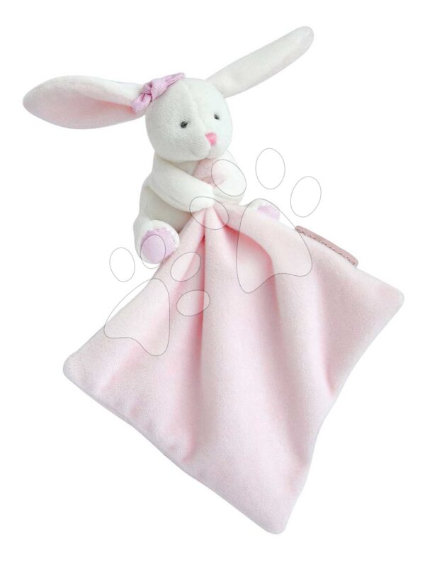 Plyšový zajíček k mazlení Bunny Pink Flower Box Doudou et Compagnie v dárkovém balení růžový 10 cm od 0 měsíců